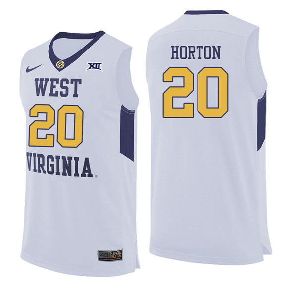 Men #20 Taevon Horton West Virginia Mountaineers College Basketball Jerseys Sale-White